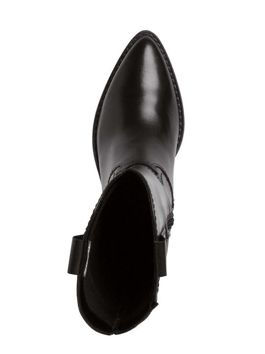 Leather Medium Heel Cowboy Boots with Zipper Black