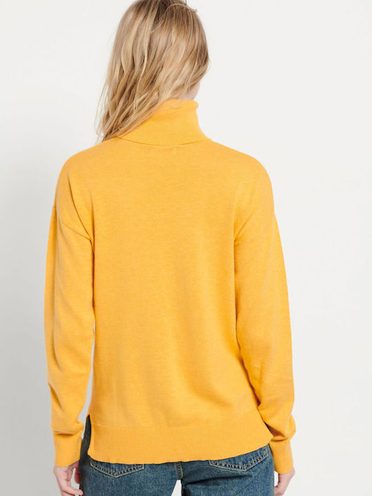 Women's Long Sleeve Sweater Cotton Turtleneck Yellow
