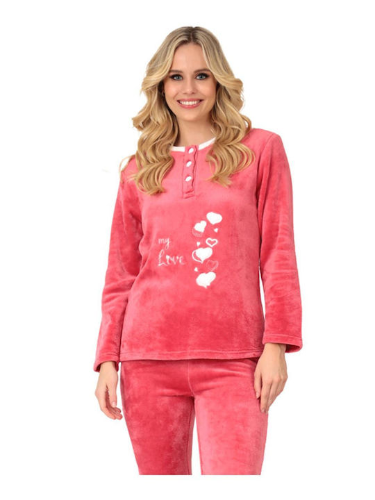 Lydia Creations Winter Women's Pyjama Set Fleece Orange