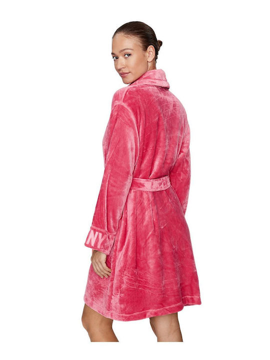 DKNY Winter Damen Samt Bademantel Rosa