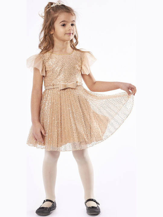 Children's Dress Short Sleeve with Sequins Gold