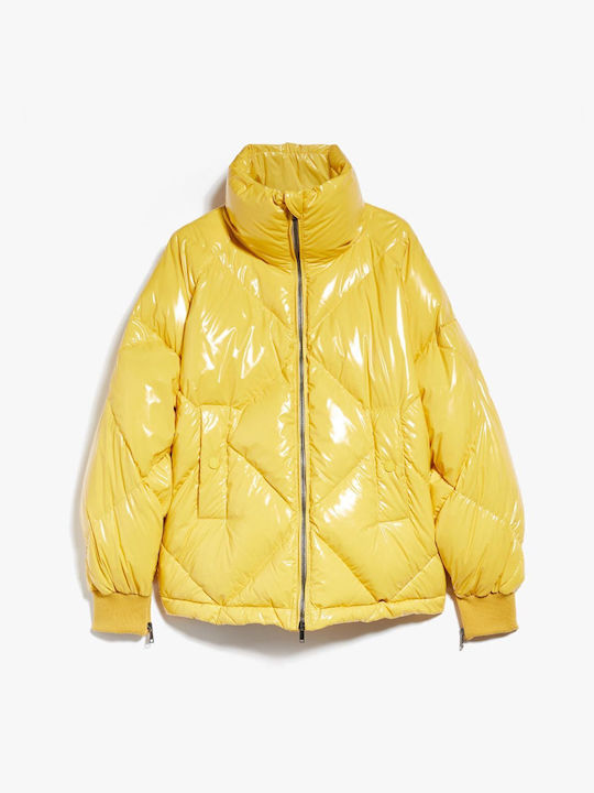 Women's Short Puffer Jacket Waterproof for Winter Yellow