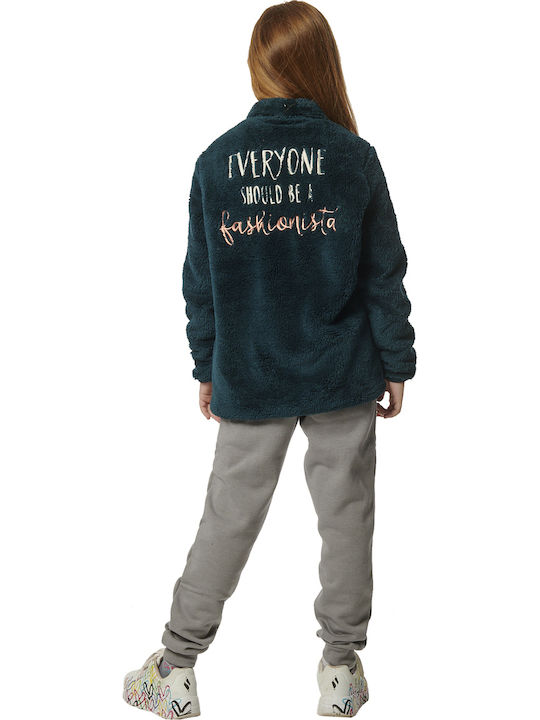 Sportlich Kinderstrickjacke Fleece mit Kapuze Grün