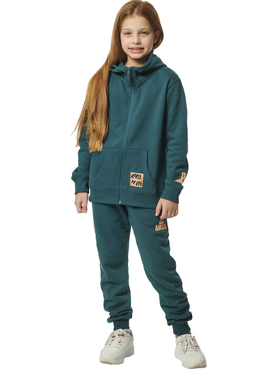 Fleece Kids Sweatshirt Cardigan with Hood and Pockets Green