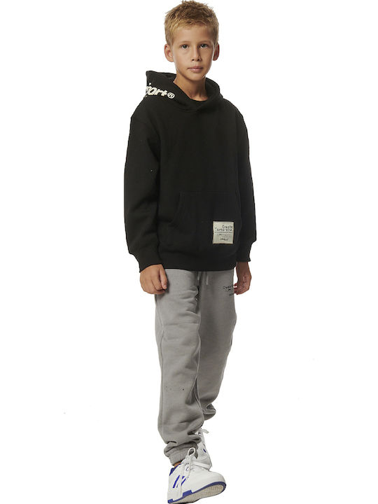 Fleece Kids Sweatshirt with Hood and Pockets Black