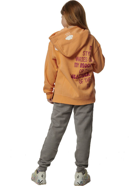Fleece Kids Sweatshirt with Hood and Pockets Coral
