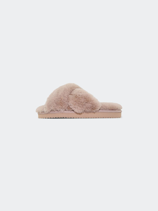 Flip Flop Women's Slippers with Fur Brown /8840