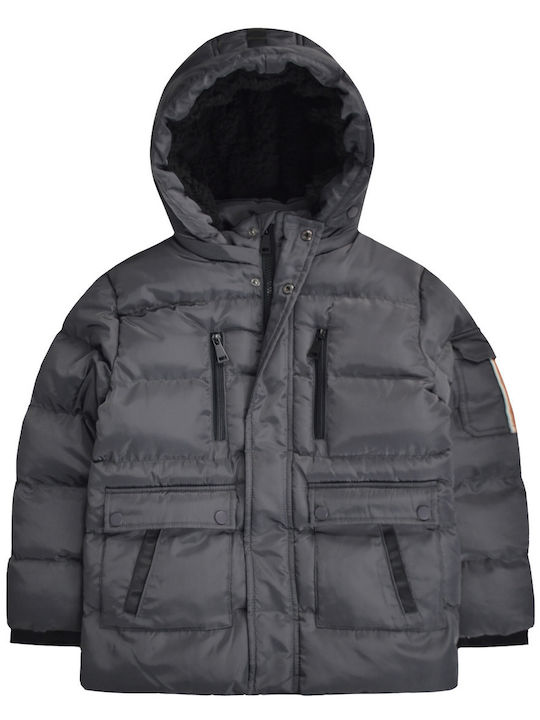 Kids Casual Short Coat with Lining and Hooded Grey