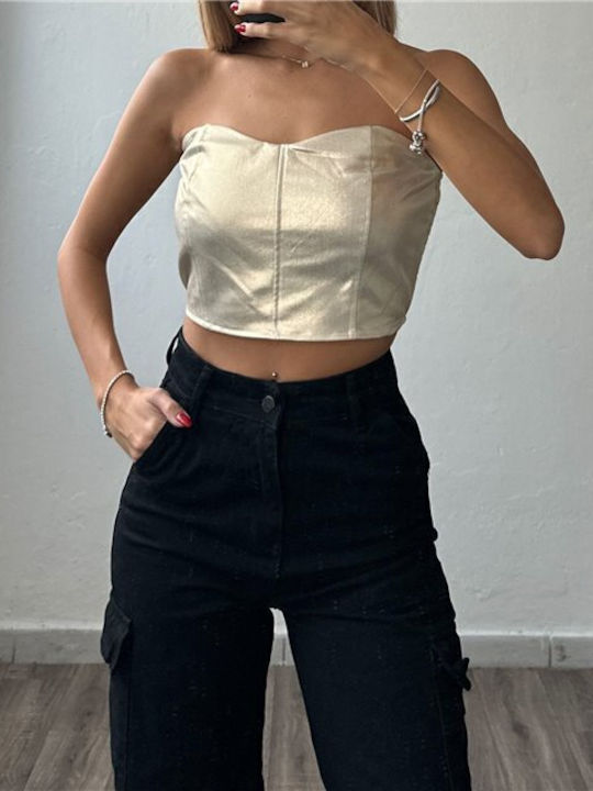 Γυναικεία Μπλούζα Δερμάτινη Strapless Χρυσή