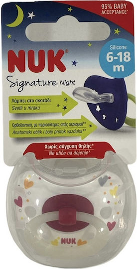 Nuk Signature Orthodontic Pacifier Silicone Night with Case Hearts - White - Red for 6-18 months