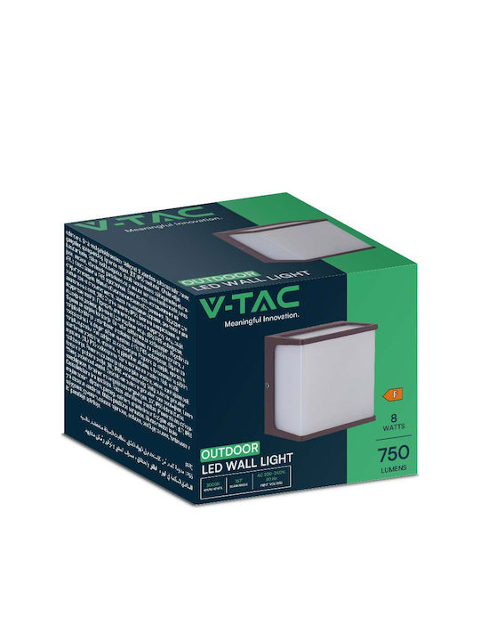 V-TAC Επιτοίχια Εξωτερική Πλαφονιέρα LED IP65 8W με Θερμό Λευκό Φως 12x12x9.2εκ.