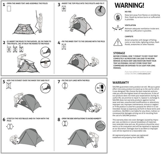 Salewa Denali Iv Σκηνή Camping Igloo Ορειβασίας Πράσινη με Διπλό Πανί 4 Εποχών για 4 Άτομα Αδιάβροχη 3000mm 360x230x110εκ.
