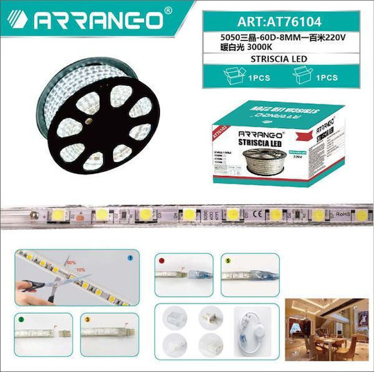 Arrango Waterproof LED Strip 220V Warm White Light 100m Type SMD5050