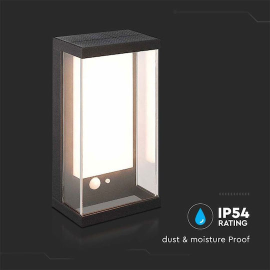 V-TAC Wall Mounted Solar Light 1W 95lm Warm White 3000K with Motion Sensor IP54 12.6cmx8.3cmx25.2cmcm