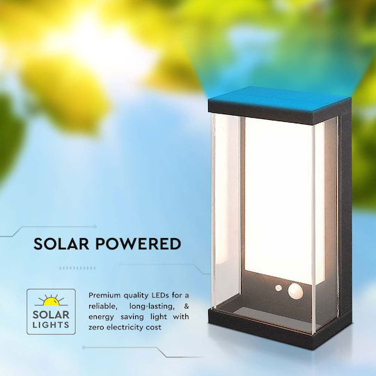 V-TAC Wall Mounted Solar Light 1W 95lm Warm White 3000K with Motion Sensor IP54 12.6cmx8.3cmx25.2cmcm