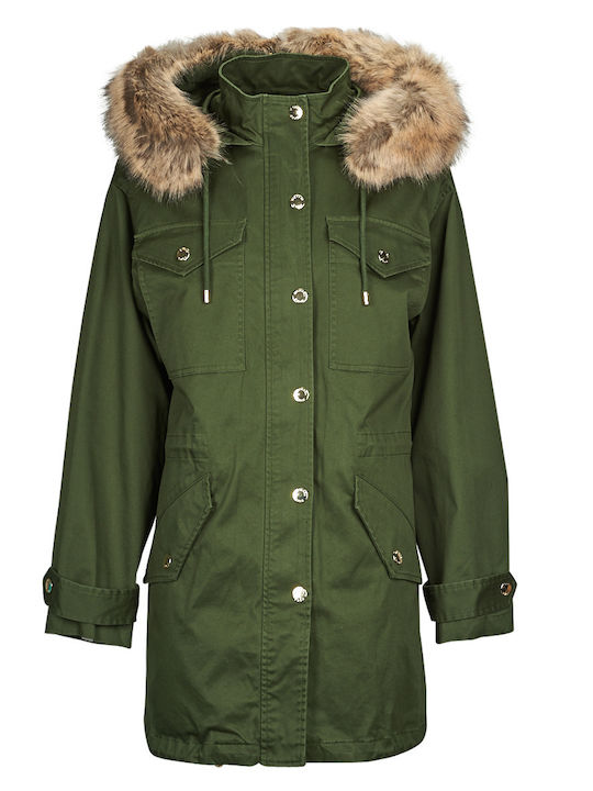 Women's Long Parka Jacket for Winter with Hood Khaki
