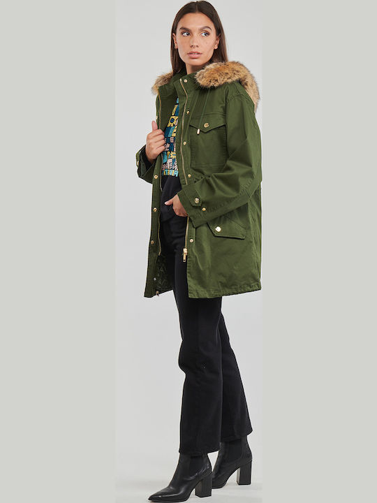 Women's Long Parka Jacket for Winter with Hood Khaki