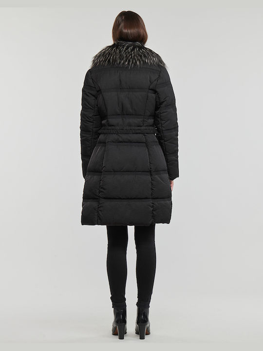 Lang Damen Puffer Jacke für Winter Schwarz
