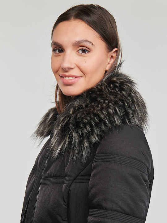 Lang Damen Puffer Jacke für Winter Schwarz