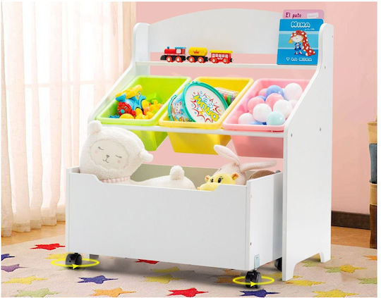 Costway Kids Wooden Toy Organizer White 63.5x38x76.5cm