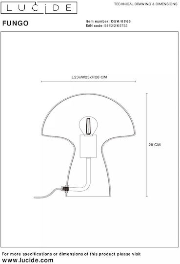 Lucide Lightning Fungo Decorative Lamp Mushroom with Socket for Bulb E27 Honey