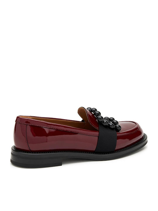 Leather Women's Loafers in Burgundy Color
