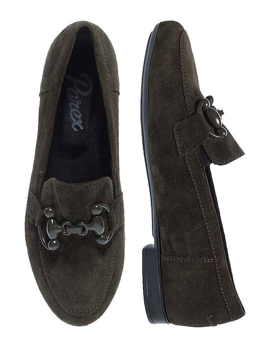 Leather Women's Moccasins in Khaki Color