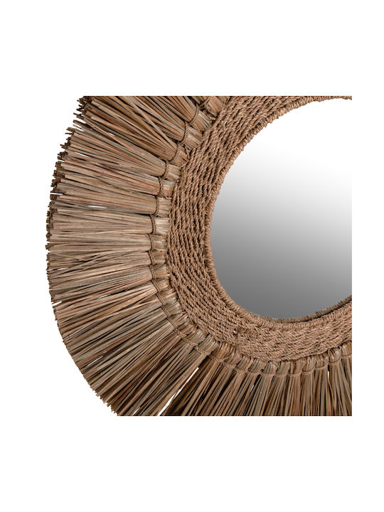 HomeMarkt Mendong Grass Oglindă de Perete cu Bej Ramă din Rattan Diametru 70cm 1buc
