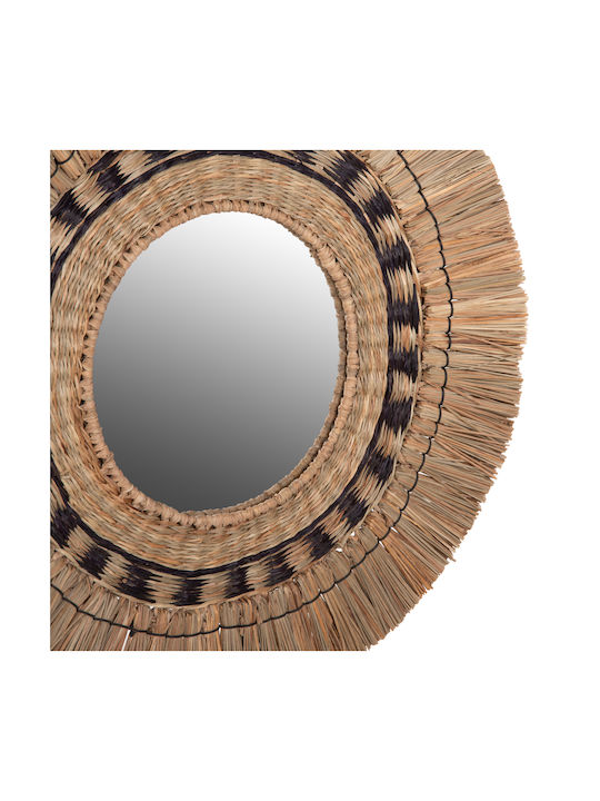 HomeMarkt Mendong Grass Καθρέπτης Τοίχου με Μαύρο Rattan Πλαίσιο Διαμέτρου 70cm