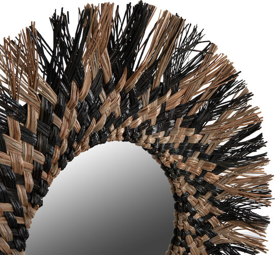 HomeMarkt Mendong Grass Oglindă de Perete cu Negru Ramă din Rattan Diametru 70cm 1buc