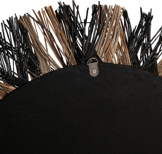 HomeMarkt Mendong Grass Oglindă de Perete cu Negru Ramă din Rattan Diametru 70cm 1buc