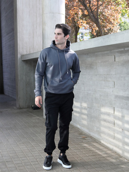 Yolofashion Herren Sweatshirt mit Kapuze und Taschen Gray