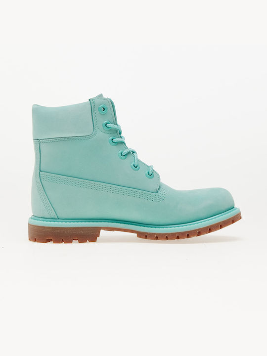 Lace Up Waterproof Women's Ankle Boots with Medium Heel Green