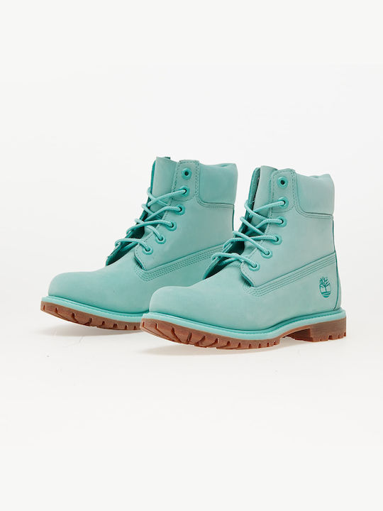Lace Up Waterproof Women's Ankle Boots with Medium Heel Green