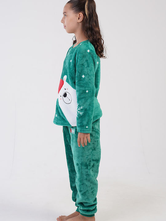 Vienetta Secret Set Top & Bottom Kids Winter Pyjamas Green