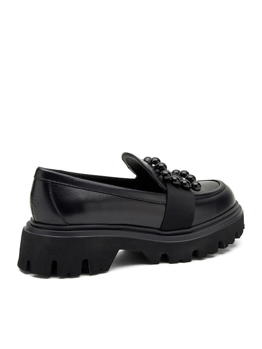 Leather Women's Moccasins in Black Color