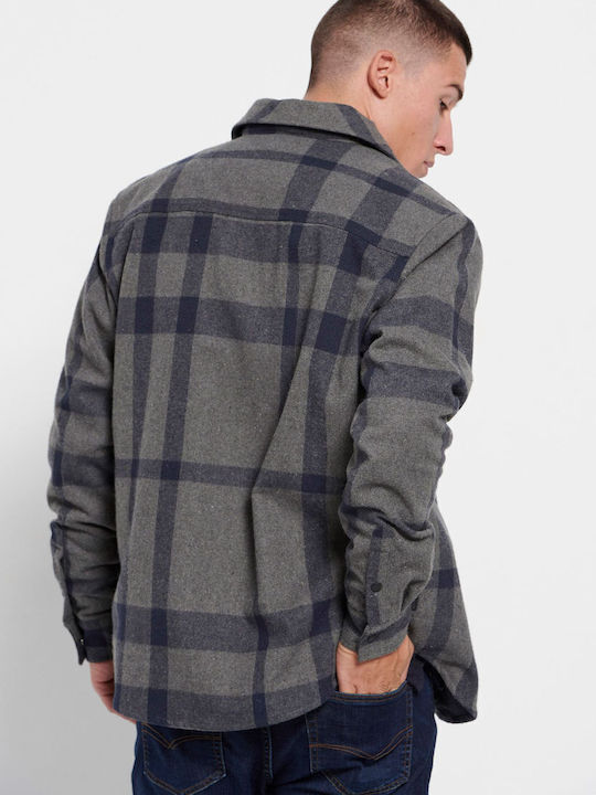 Дълъг Ръкав Фланелена Overshirt с Прекалено Голяма Линия Каре Сив