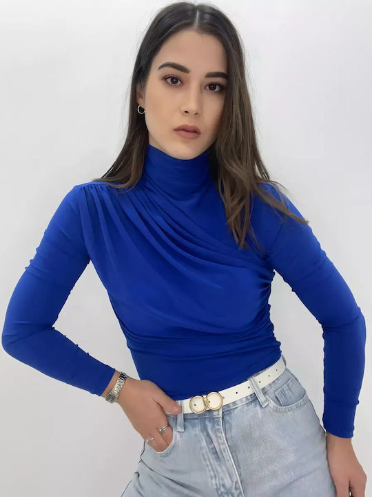Damen Sport Bluse Langärmelig Blau