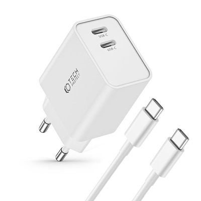 Tech-Protect mit 2 USB-C Anschlüssen und Kabel USB-C 35W Stromlieferung Weiß (C35W)