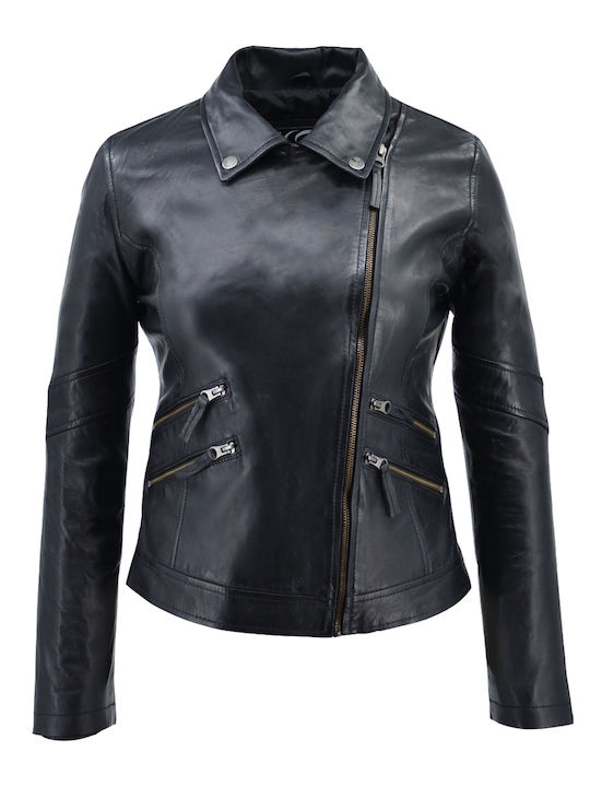 Δερμάτινα 100 Women's Short Lifestyle Leather Jacket for Winter Black