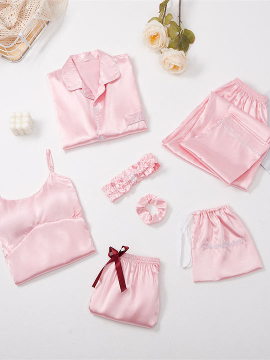 La Lolita Amsterdam Sommer Damen Pyjama-Set Satin Rosa