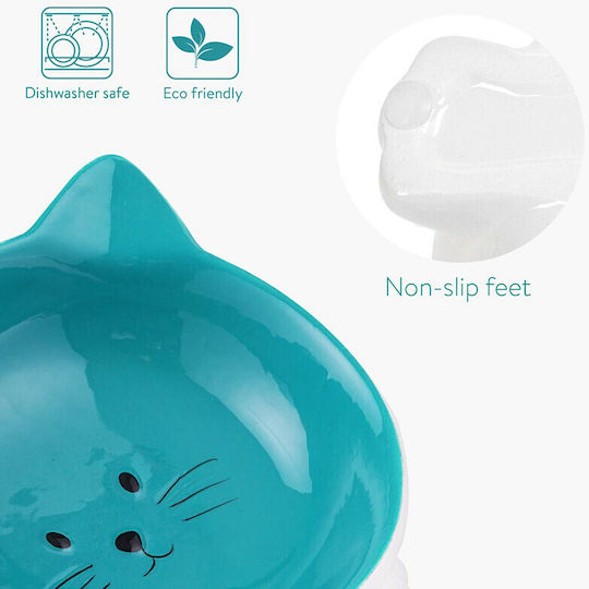 Navaris Ceramic Bowl Food & Water for Dog & Cat with Base in Blue Color 2pcs