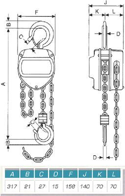 Guil Chain Hoist for Weight Load up to 1t Yellow