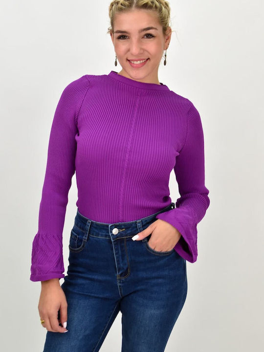 Potre Women's Crop Top Long Sleeve Purple