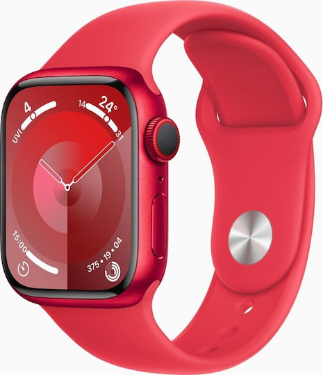 Apple Watch Series 9 Cellular Aluminiu 41mm Rezistent la apă cu eSIM și Pulsometru ((PRODUCT)RED Sport Band (M/L))