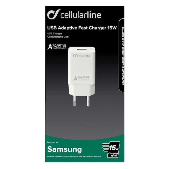 Cellular Line Ladegerät ohne Kabel mit USB-C Anschluss 15W Weißs (ACHSMUSBC15WW)