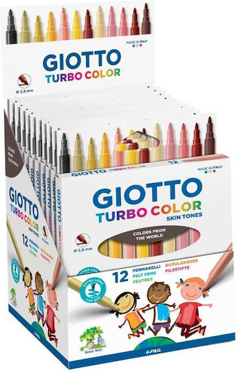 Giotto Turbo Color Skin Tones Drawing Markers 2.8mm Thick Set 12pcs