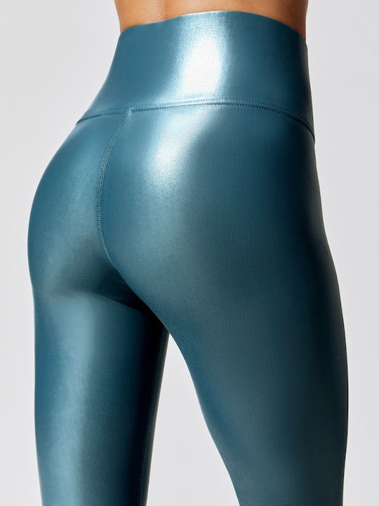 Rebecca Training Women's Cropped Shiny High Waist Green Leggings