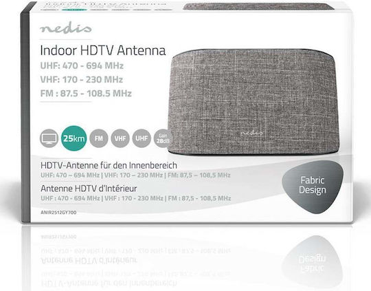 Nedis ANIR2512GY700 Εσωτερική Κεραία Τηλεόρασης (απαιτεί τροφοδοσία) σε Μαύρο Χρώμα Σύνδεση με Ομοαξονικό (Coaxial) Καλώδιο