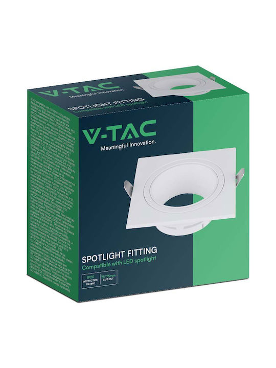 V-TAC Square Metallic Recessed Spot with Socket GU10 White 8.8x8.8cm. 1pcs